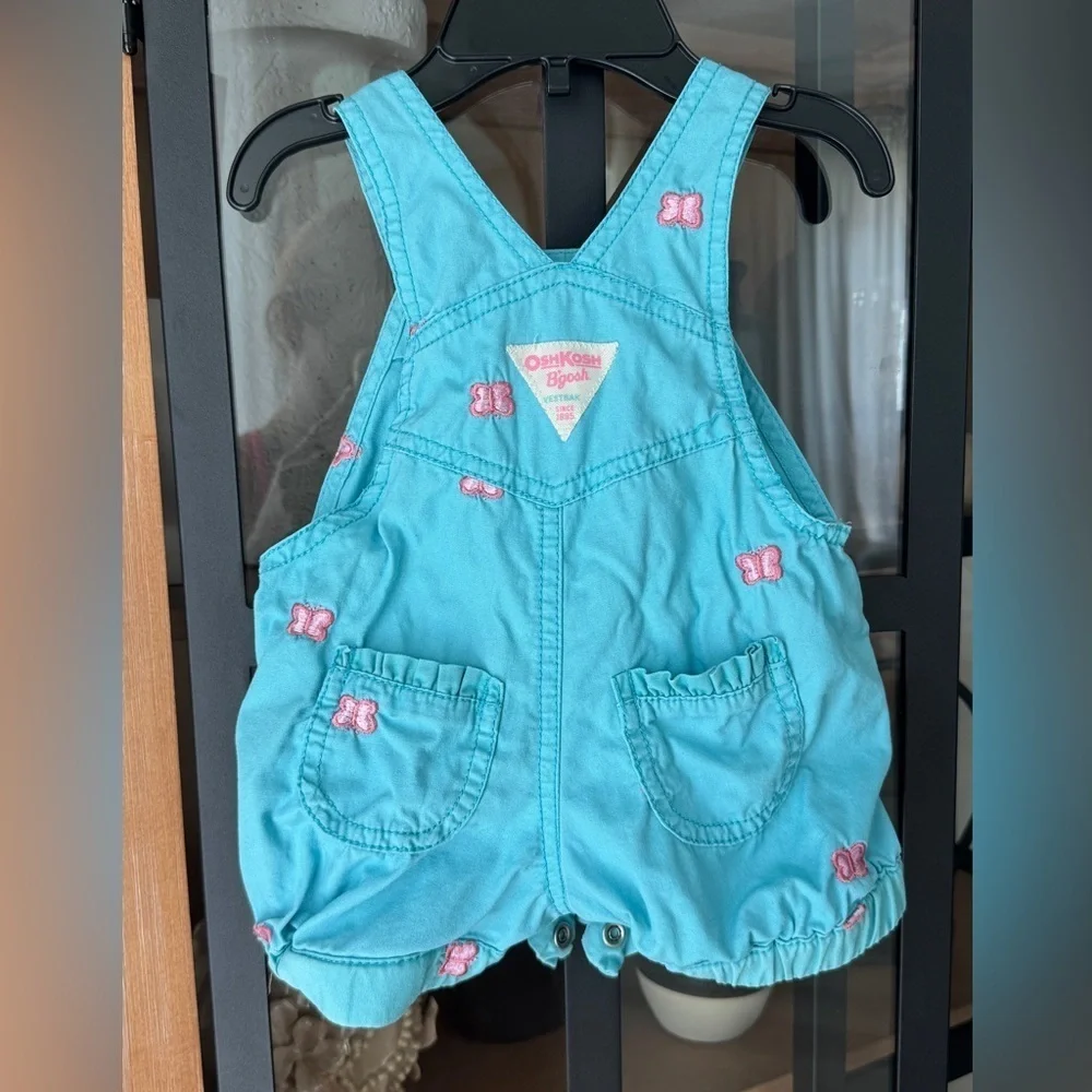 Vintage Oshkosh B’Gosh embroidered overalls baby girl butterflies bubble romper